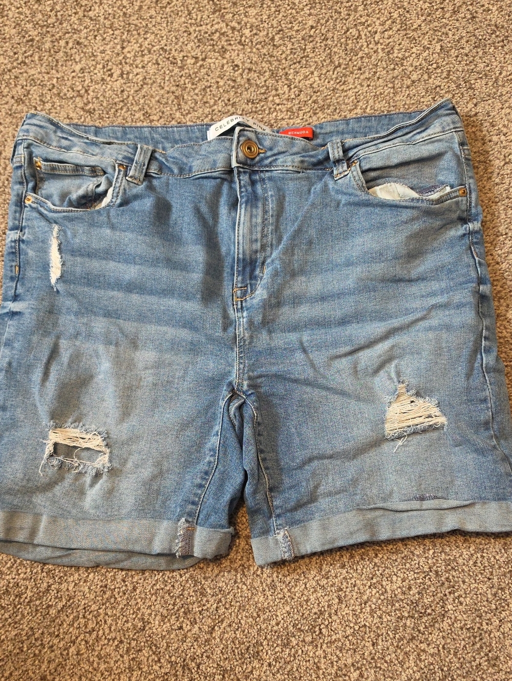 Celebrity Pink Light Blue Distressed Denim Shorts
